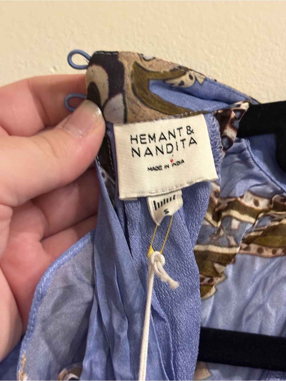 Hemant & Nandita Saya Ruffle Short Mini Dress Blue Paisley NWT Size Small - Picture 11 of 13